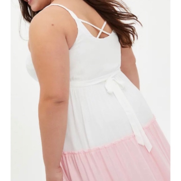🆕 Colourblock Challis Tiered Maxi Dress 2X 18 20 NWT Torrid New! White Pink Blu - Picture 2 of 6